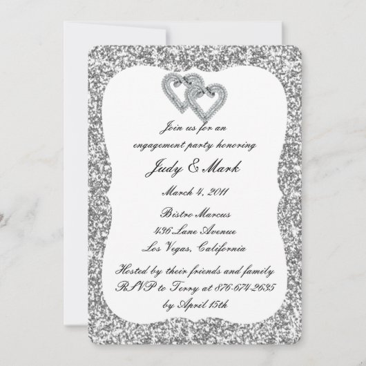Invitation Parties scintillant d'argent Diamond Hearts Engage (Devant)