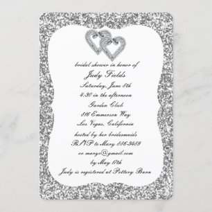 Invitation Parties scintillant d'argent Diamond Hearts Fête d