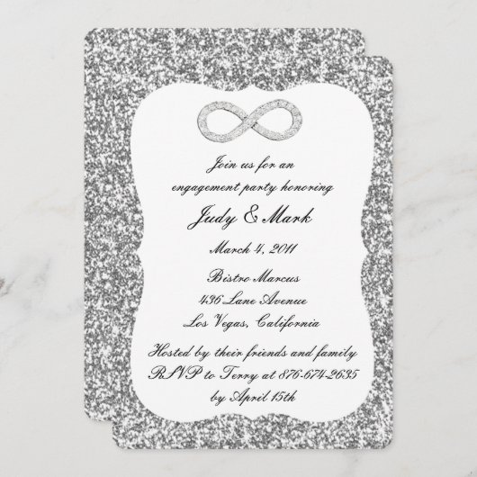 Invitation Parties scintillant d'argent Diamond Infinity (Devant / Derrière)