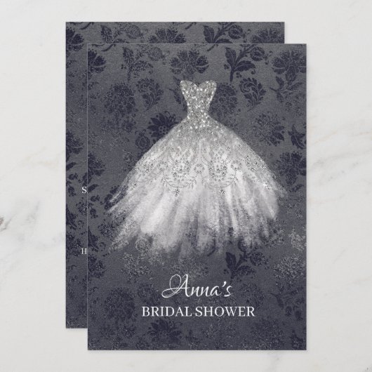 Invitation *~* Parties scintillant d'argent Douche nuptiale p (Devant / Derrière)