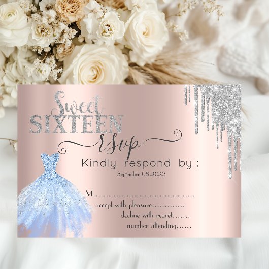 Invitation Parties scintillant d'argent Drip Blue robe Sweet 