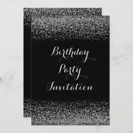 Invitation Parties scintillant d'argent élégant Anniversaire (Devant / Derrière)