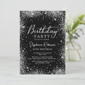 Invitation Parties scintillant d'argent élégant et noir 80e a (Debout devant)