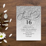 Invitation Parties scintillant d'argent élégant Script Sweet<br><div class="desc">Célébrez dans le style avec ces parties scintillant argentées simple mais très tendance script fantaisie doux invitations de fête de 16 ans. Ce design est facile à personnaliser avec votre libellé d'événement spécial et vos invités seront ravis quand ils reçoivent ces invitations fabuleux.</div>