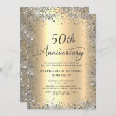 Invitation Parties scintillant d'argent et 50e anniversaire d (Devant / Derrière)