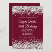 Invitation Parties scintillant d'argent et Bourgogne 40e anni (Devant / Derrière)