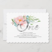 Invitation Parties scintillant d'argent et Fleurs roses rouss (Devant)