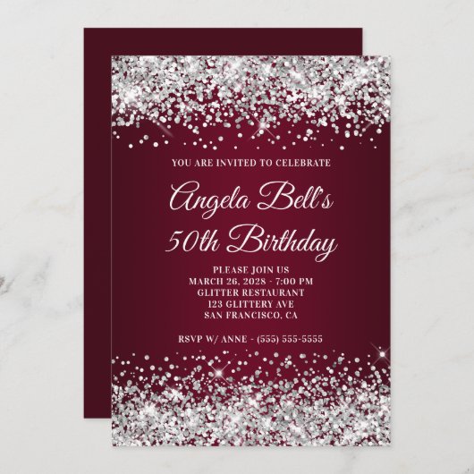 Invitation Parties scintillant d'argent et Gradient de Bourgo (Devant / Derrière)