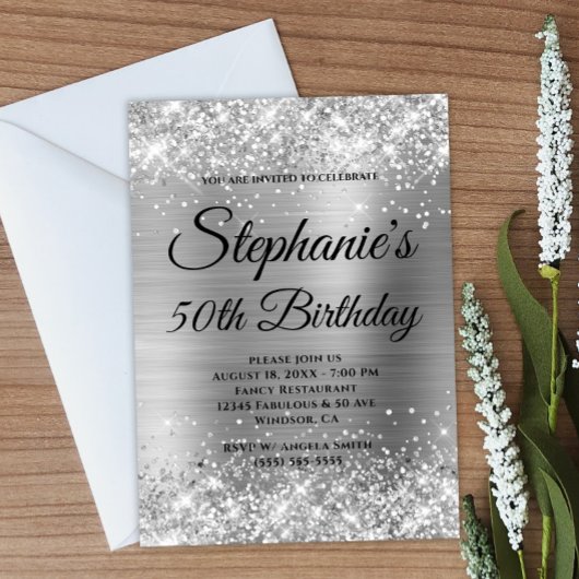 Invitation Parties scintillant d'argent et le monogramme fant