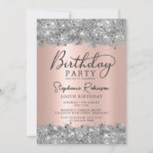 Invitation Parties scintillant d'argent et métal d'or Rose 10 (Devant)