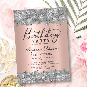 Invitation Parties scintillant d'argent et métal d'or Rose 70