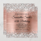 Invitation Parties scintillant d'argent et Rose Gold Foil 40e (Devant / Derrière)
