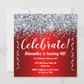 Invitation Parties scintillant d'argent et rouge métallique 4 (Devant)