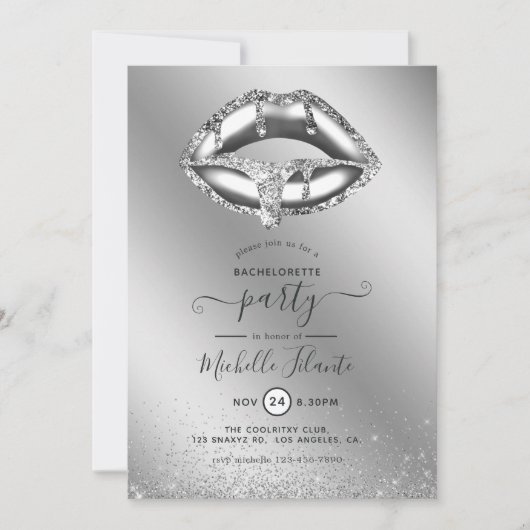 Invitation Parties scintillant d'argent Faux Bachelorette (Devant)