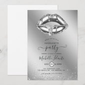 Invitation Parties scintillant d'argent Faux Bachelorette (Devant / Derrière)