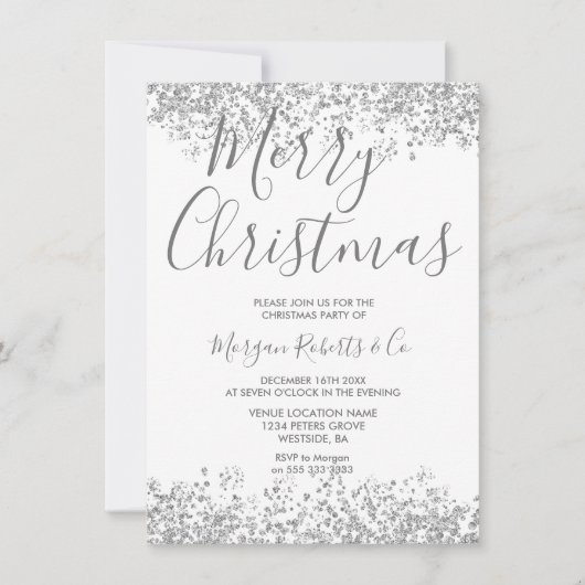 Invitation Parties scintillant d'argent Fête de Noël d'entrep (Devant)