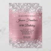 Invitation Parties scintillant d'argent Fille rose Phuile 40e (Devant / Derrière)