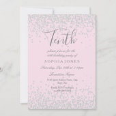 Invitation Parties scintillant d'argent Filles roses 10ème an (Devant)