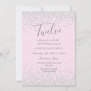 Invitation Parties scintillant d'argent Filles roses 12ème an