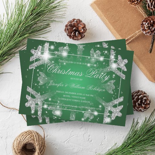 Invitation Parties scintillant d'argent Flocon de neige Xmas