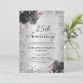 Invitation Parties scintillant d'argent Floral 25e anniversai (Debout devant)
