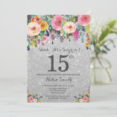 Invitation Parties scintillant d'argent Floral Surprise 15e a (Debout devant)