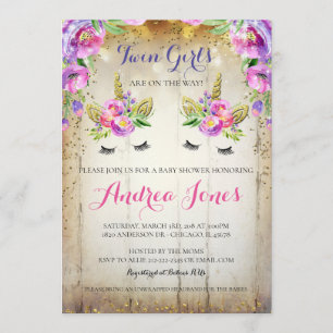 Invitation Parties scintillant d'argent Floral Unicorn Baby s