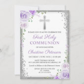 Invitation Parties scintillant d'argent florale pourpre Premi (Devant)