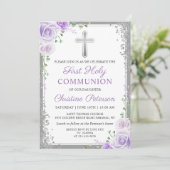 Invitation Parties scintillant d'argent florale pourpre Premi (Debout devant)