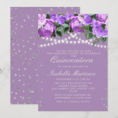 Invitation Parties scintillant d'argent florale pourpre Quinc (Devant / Derrière)