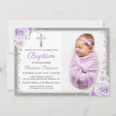 Invitation Parties scintillant d'argent florale violet fille  (Devant)