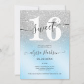 Invitation Parties scintillant d'argent glacé bleu chic girly (Devant)