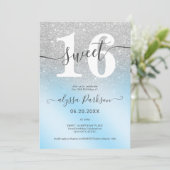 Invitation Parties scintillant d'argent glacé bleu chic girly (Debout devant)