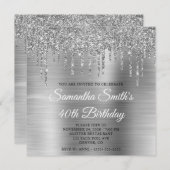 Invitation Parties scintillant d'argent gouttes et huile 40e  (Devant / Derrière)