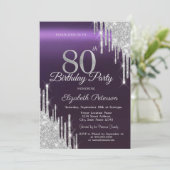 Invitation Parties scintillant d'argent gouttes foncé violet  (Debout devant)