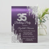 Invitation Parties scintillant d'argent gouttes foncé violet  (Debout devant)