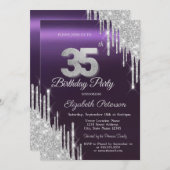 Invitation Parties scintillant d'argent gouttes foncé violet  (Devant / Derrière)
