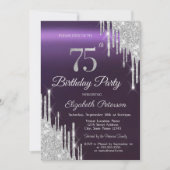 Invitation Parties scintillant d'argent gouttes foncé violet  (Devant)