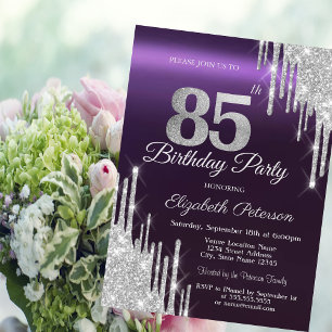 Invitation Parties scintillant d'argent gouttes foncé violet 