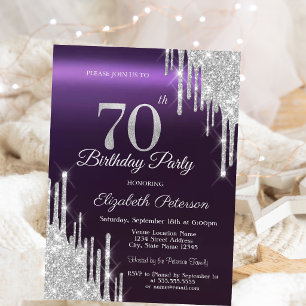 Invitation Parties scintillant d'argent gouttes foncé violet