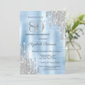 Invitation Parties scintillant d'argent gouttes Métallique Bl (Debout devant)