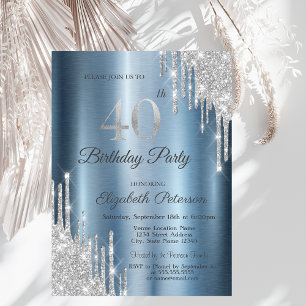 Invitation Parties scintillant d'argent gouttes Métallique Bl