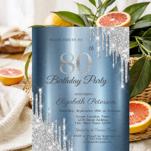 Invitation Parties scintillant d'argent gouttes Métallique Bl