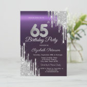 Invitation Parties scintillant d'argent gouttes pourpre foncé (Debout devant)