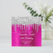 Invitation Parties scintillant d'argent gouttes rose chaud hu (Debout devant)