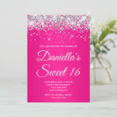 Invitation Parties scintillant d'argent Hot rose Ombre Sweet  (Debout devant)
