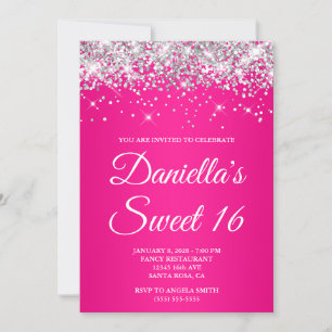 Invitation Parties scintillant d'argent Hot rose Ombre Sweet 