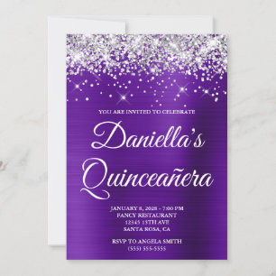Invitation Parties scintillant d'argent Indigo violet Foil Qu