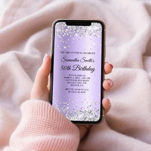 Invitation Parties scintillant d'argent Lavender satin 50e an