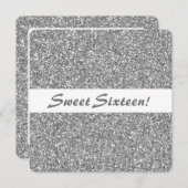 Invitation Parties scintillant d'argent Look Motif Sweet sixt (Devant / Derrière)